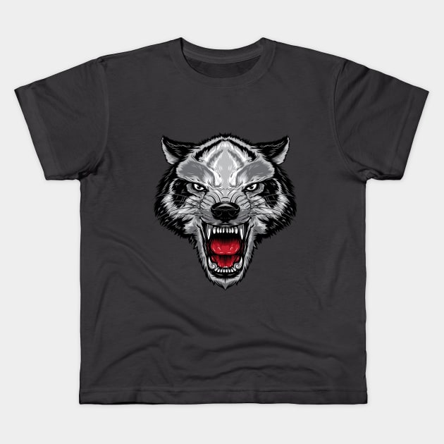 Angry Wolf Face Artwork for everyone who love wild life Kids T-Shirt by g14u